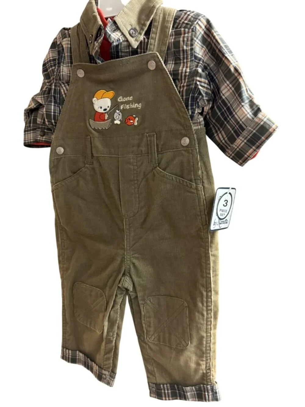 Nanette Baby Boys Z Wear 3-Piece Gone Fishing Corduroy Overalls Set Size 6-9M